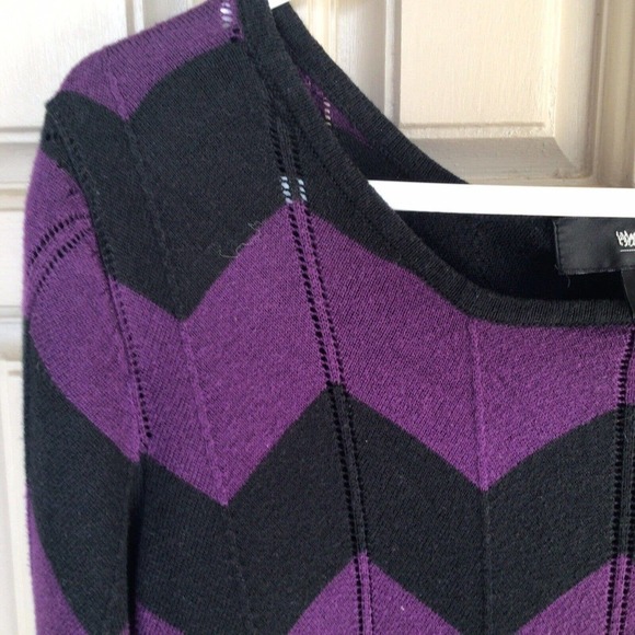 Mossimo Chevron Stripe Sweater Dress SzM Purp/Blk Long Sleeves Square Neck Used - Picture 6 of 8